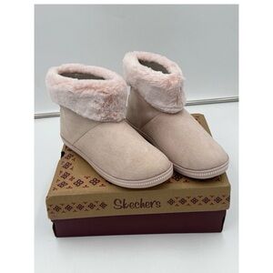 Skechers Campfire Slipper Bootie Boot Blush Pink Faux Fur Size 8 Memory Foam